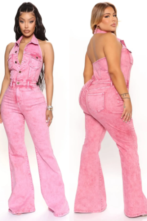 Combi jean femme rose - CHIC EN PANTALON