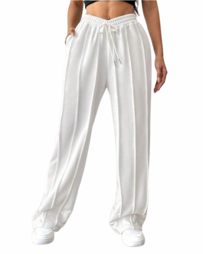 Pantalon large taille élastique blanc 1 Pantalon large taille élastique blanc - CHIC EN PANTALON