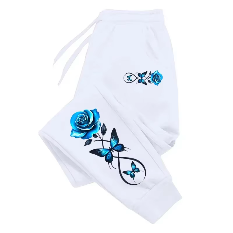 Pantalon jogging femme à motif rose et papillons